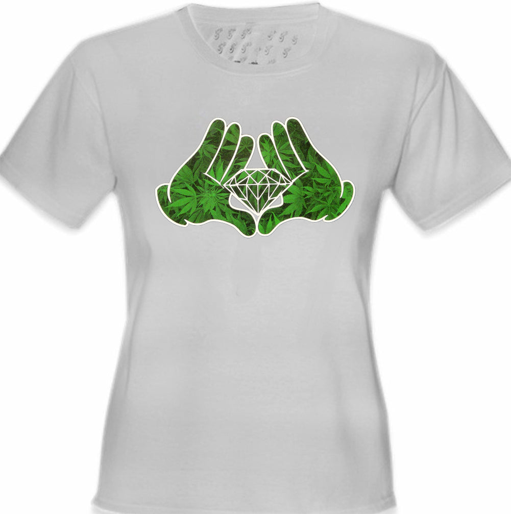 Cartoon Hands Pot Leaf Diamond Girl's T-Shirt
