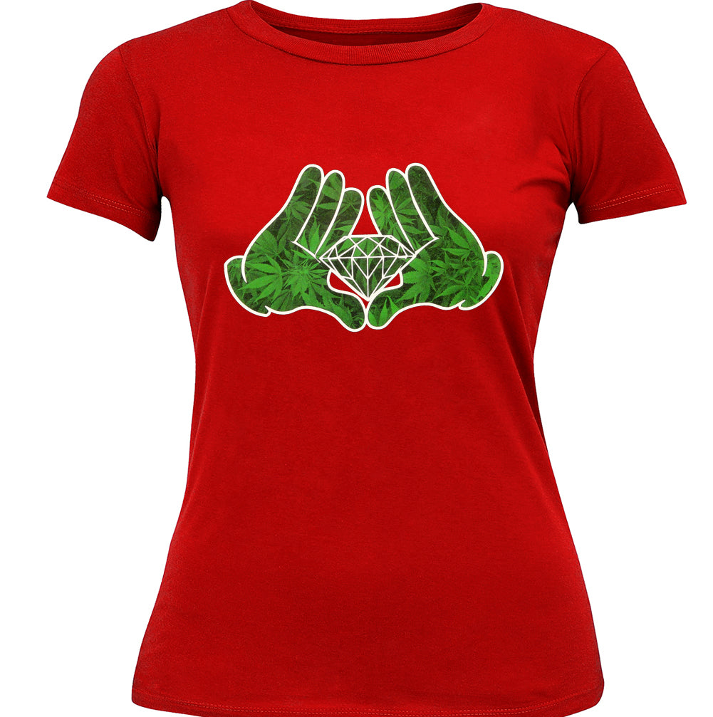 Cartoon Hands Pot Leaf Diamond Girl's T-Shirt