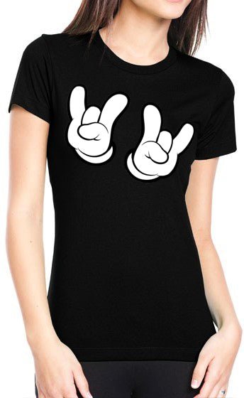 Cartoon Hands Rock On Girl's T-Shirt
