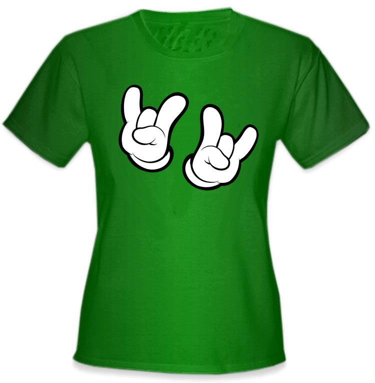 Cartoon Hands Rock On Girl's T-Shirt