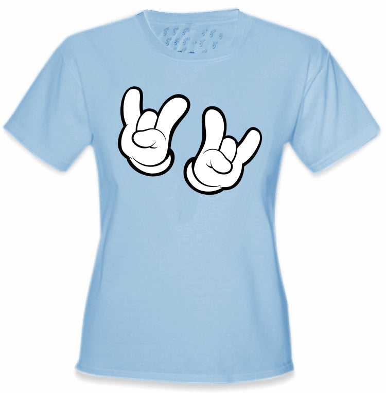 Cartoon Hands Rock On Girl's T-Shirt