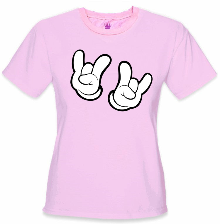 Cartoon Hands Rock On Girl's T-Shirt