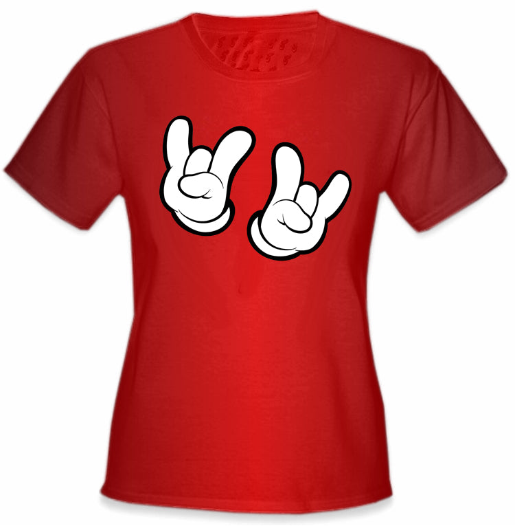 Cartoon Hands Rock On Girl's T-Shirt
