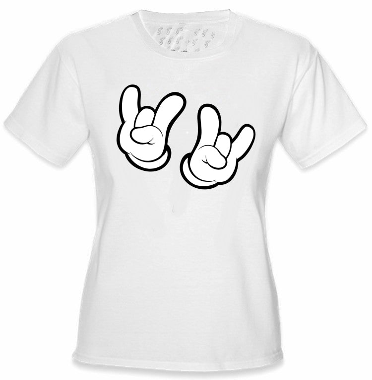 Cartoon Hands Rock On Girl's T-Shirt