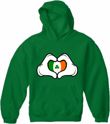 Cartoon Heart Hands Irish Flag Adult Hoodie