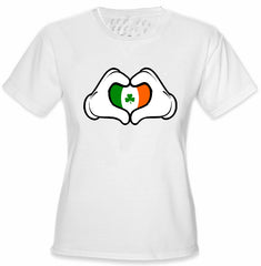 Cartoon Heart Hands Irish Flag Girl's T-Shirt White