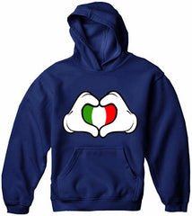 Cartoon Heart Hands Italian Flag Adult Hoodie
