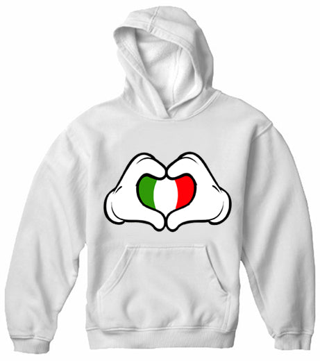 Cartoon Heart Hands Italian Flag Adult Hoodie