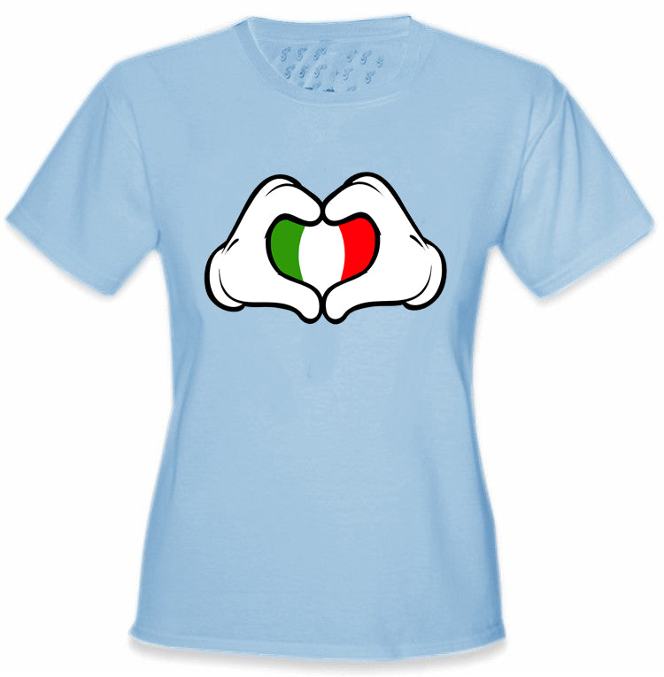 Cartoon Heart Hands Italian Flag Girl's T-Shirt