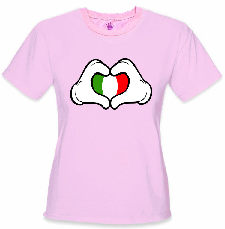Cartoon Heart Hands Italian Flag Girl's T-Shirt