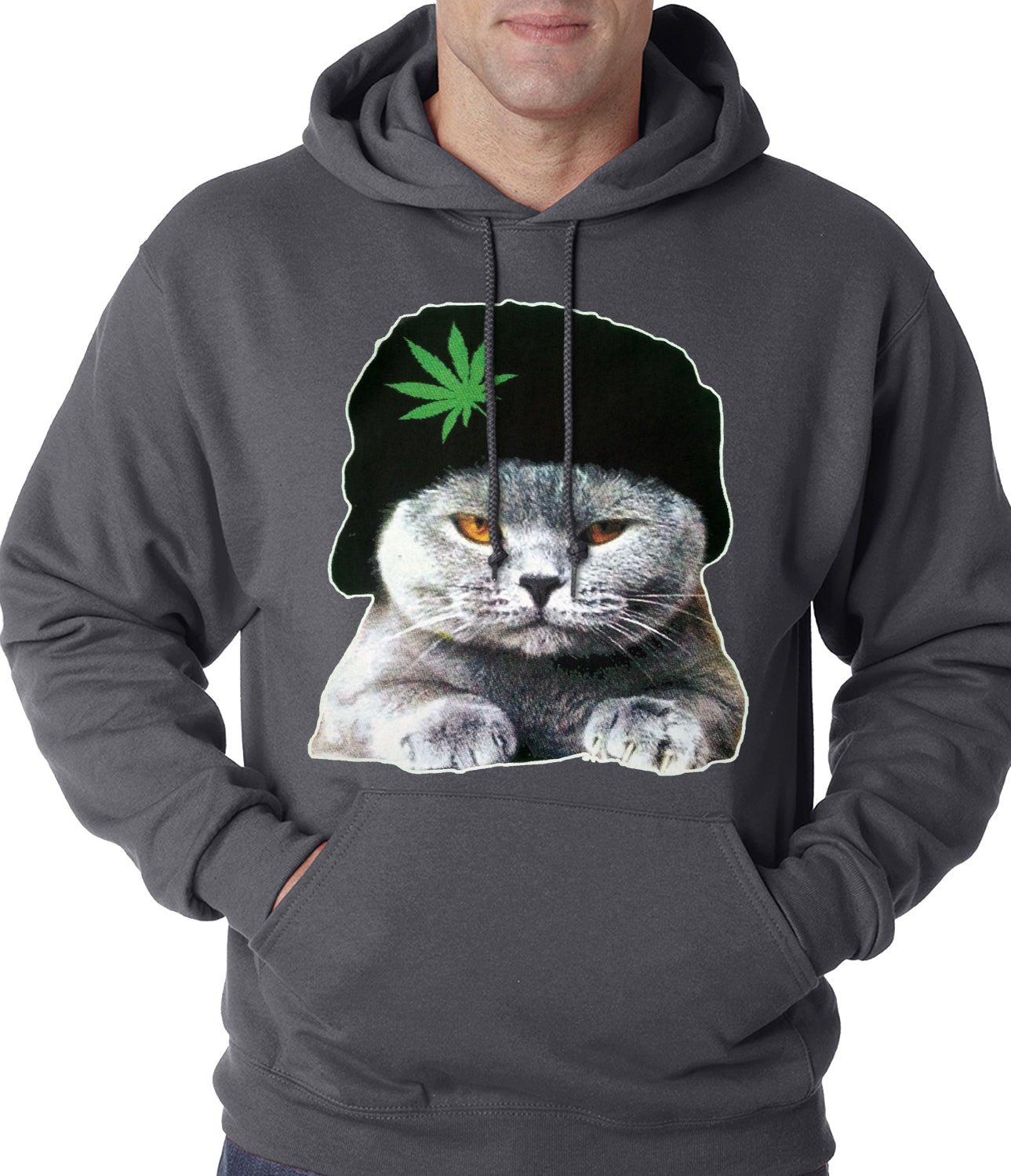 Cat Wearing Pot Leaf Hat Adult Hoodie