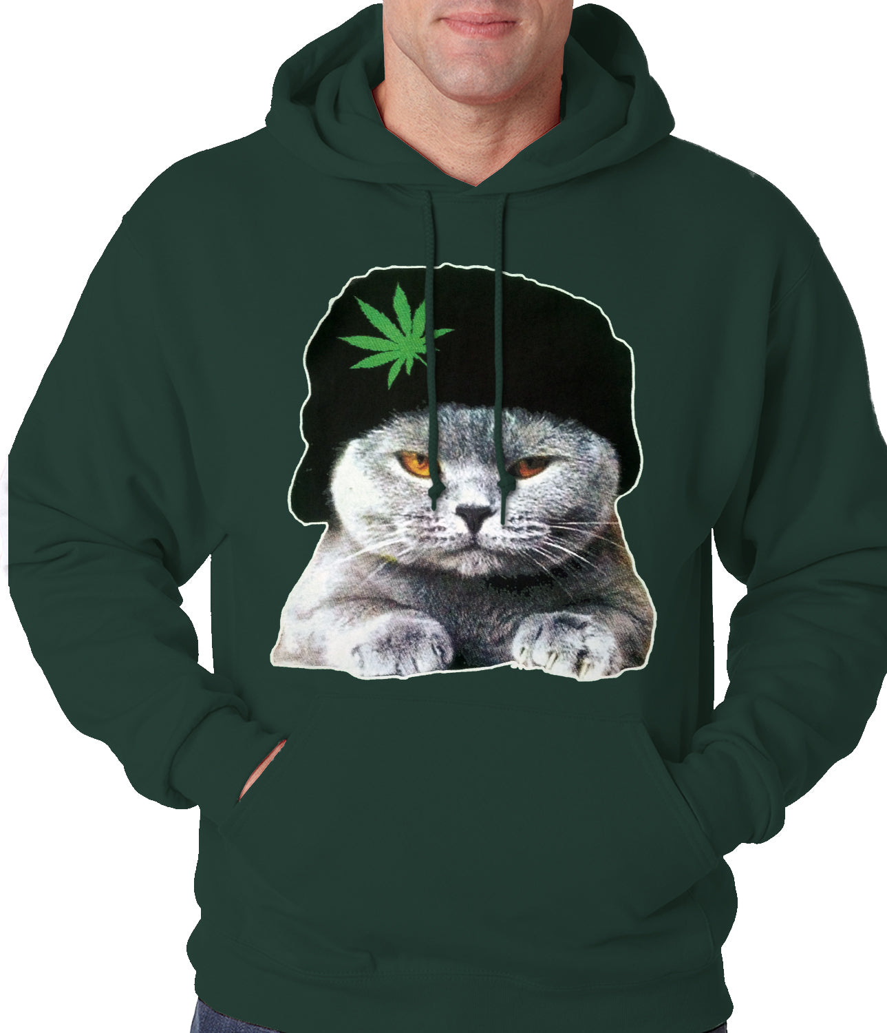 Cat Wearing Pot Leaf Hat Adult Hoodie