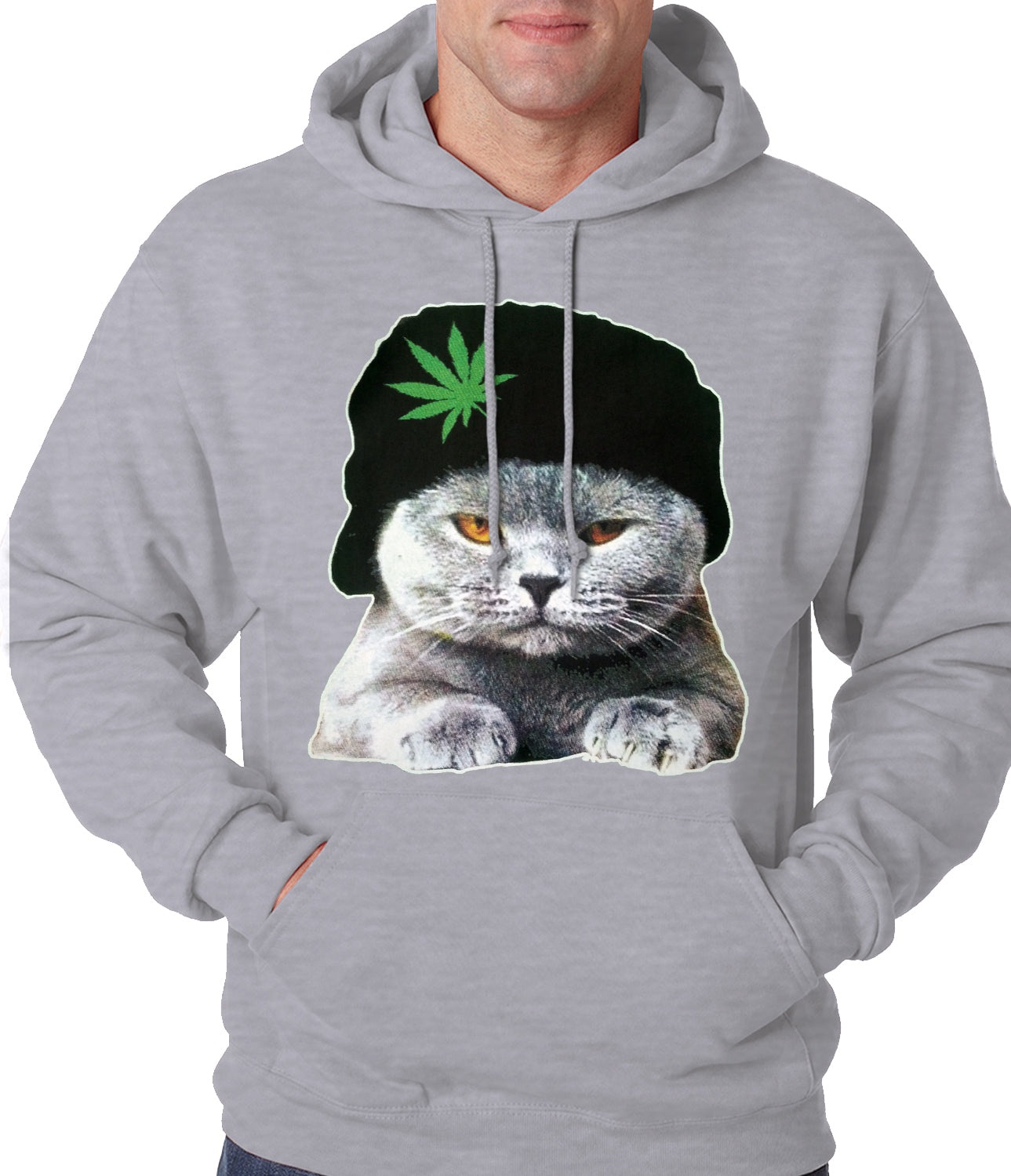 Cat Wearing Pot Leaf Hat Adult Hoodie