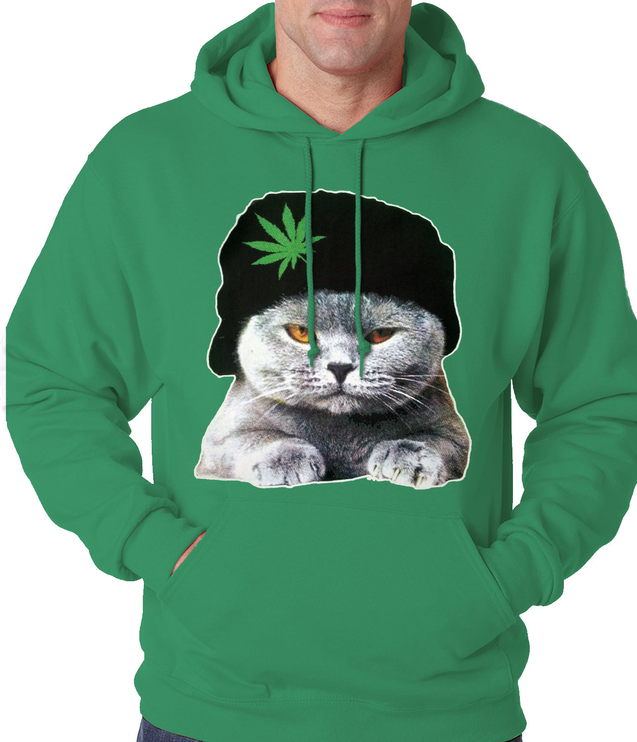 Cat Wearing Pot Leaf Hat Adult Hoodie