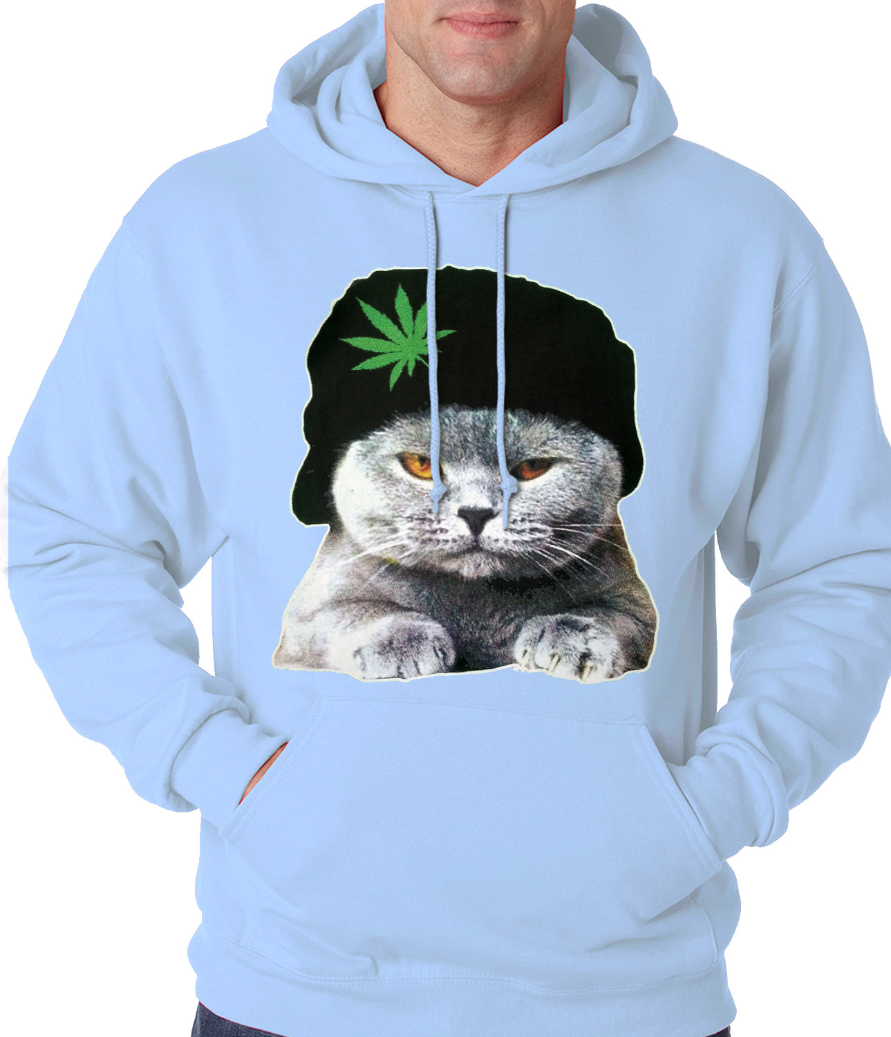 Cat Wearing Pot Leaf Hat Adult Hoodie