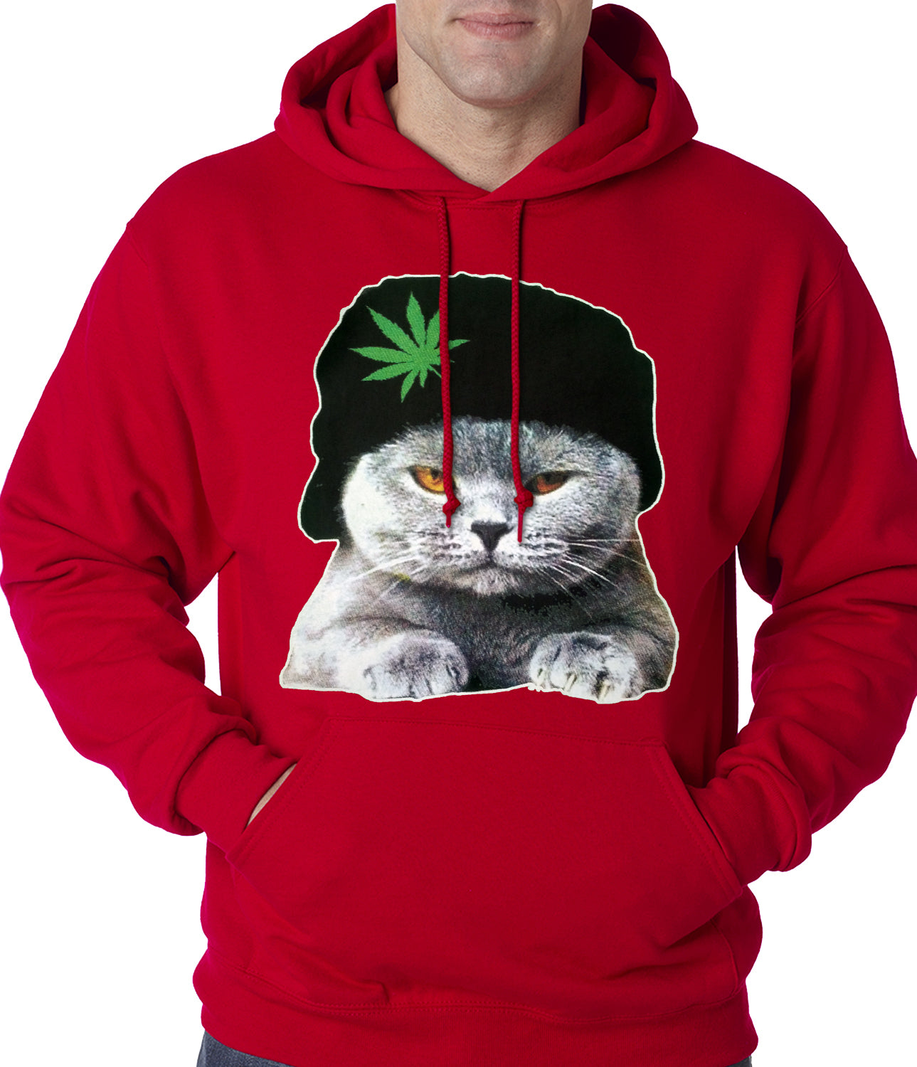Cat Wearing Pot Leaf Hat Adult Hoodie