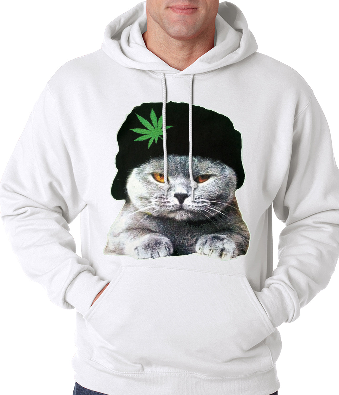 Cat Wearing Pot Leaf Hat Adult Hoodie
