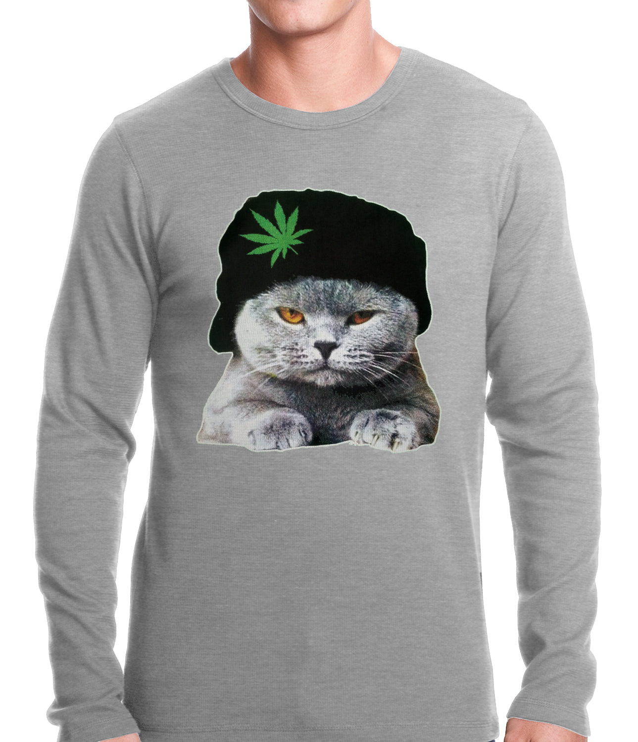 Cat Wearing Pot Leaf Hat Thermal Shirt