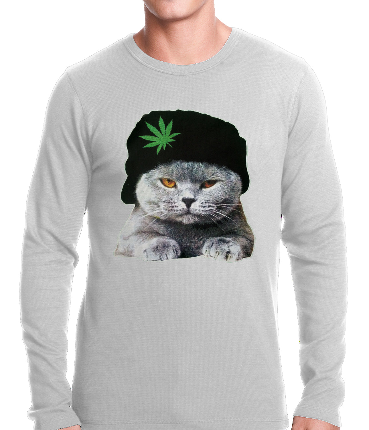 Cat Wearing Pot Leaf Hat Thermal Shirt