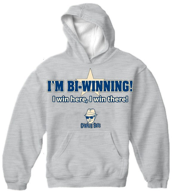Charlie Says T-Shirts - I'm Bi-Winning! Hoodie Light Grey