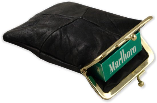 Classic Leather Cigarette Purse with Lighter Holder (Black) (For Regulars And 100's)