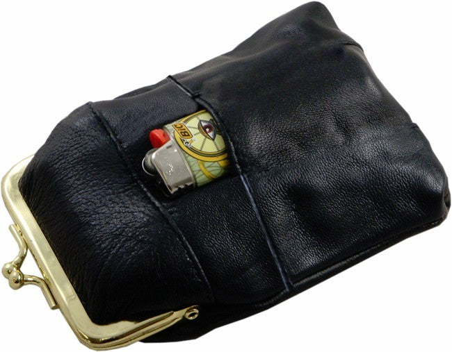 Classic Leather Cigarette Purse with Lighter Holder (Black) (For Regulars And 100's)