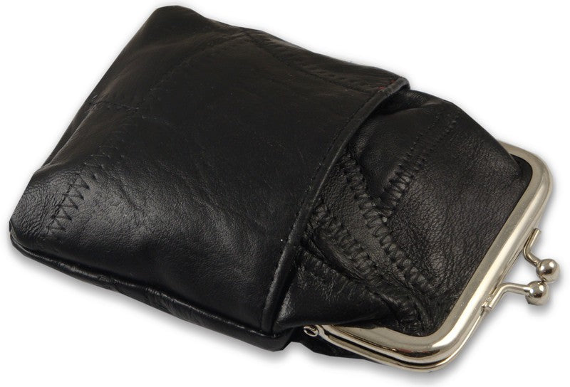 Classic Leather Cigarette Purse with Lighter Holder (Black) (For Regulars And 100's)