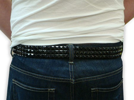 Classic Leather Pyramid Belt (Black on Black)