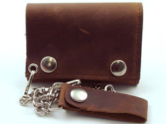 Distressed Natural Brown Leather Chain Wallet