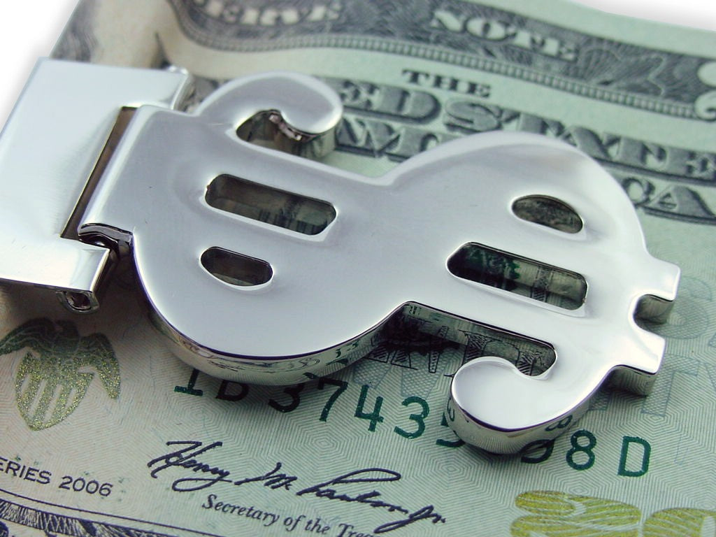 Dollar Sign Hinged Money Clip (Silver)