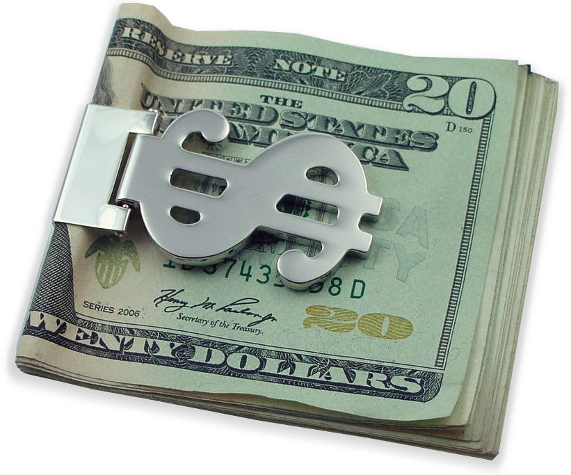Dollar Sign Hinged Money Clip (Silver)