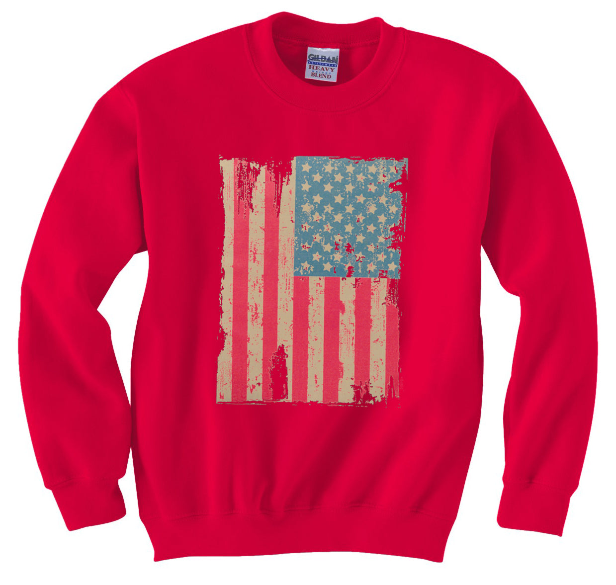 Faded and Distressed American Flag with Hot Pink Stripes Crew Neck Sweatshirt