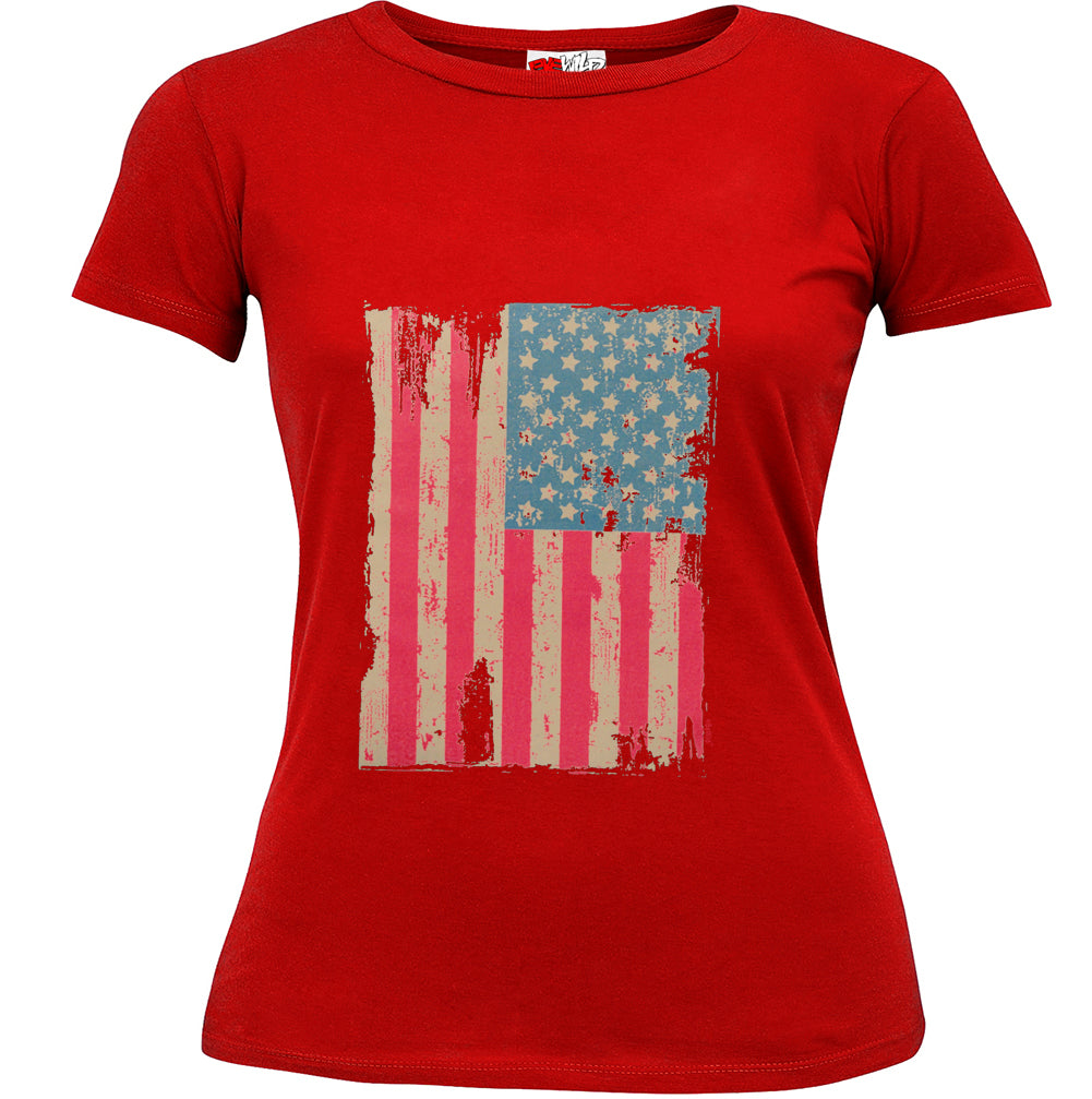 Faded and Distressed American Flag with Hot Pink Stripes Girl's T-Shirt