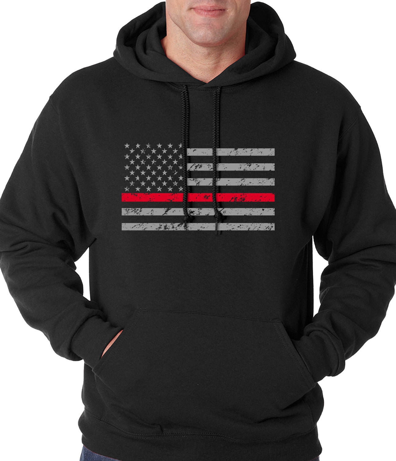 Firefighter Thin Red Line American Flag - Support Firefighter Department Horizontal Adult Hoodie