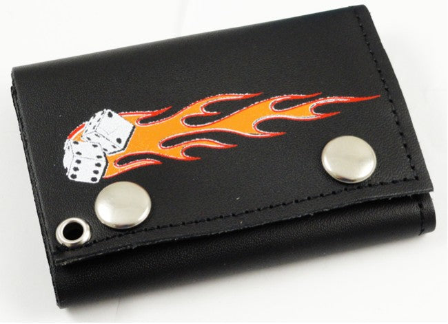 Flaming Dice Genuine Leather Chain Wallet