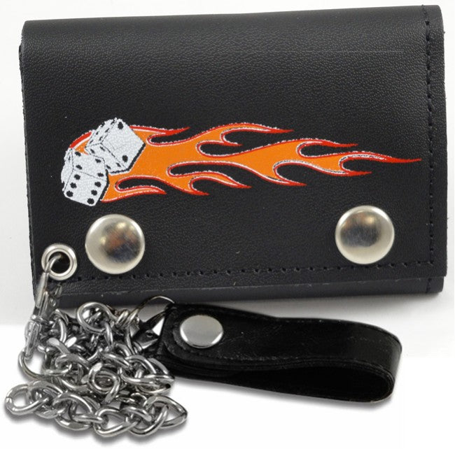 Flaming Dice Genuine Leather Chain Wallet