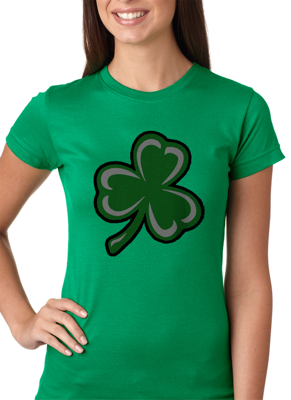 Flashing Light Up Shamrock Ladies T-Shirt (Kelly Green)