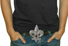 Fleur Di Lis Rhinestone Belt Buckle With FREE Leather Belt