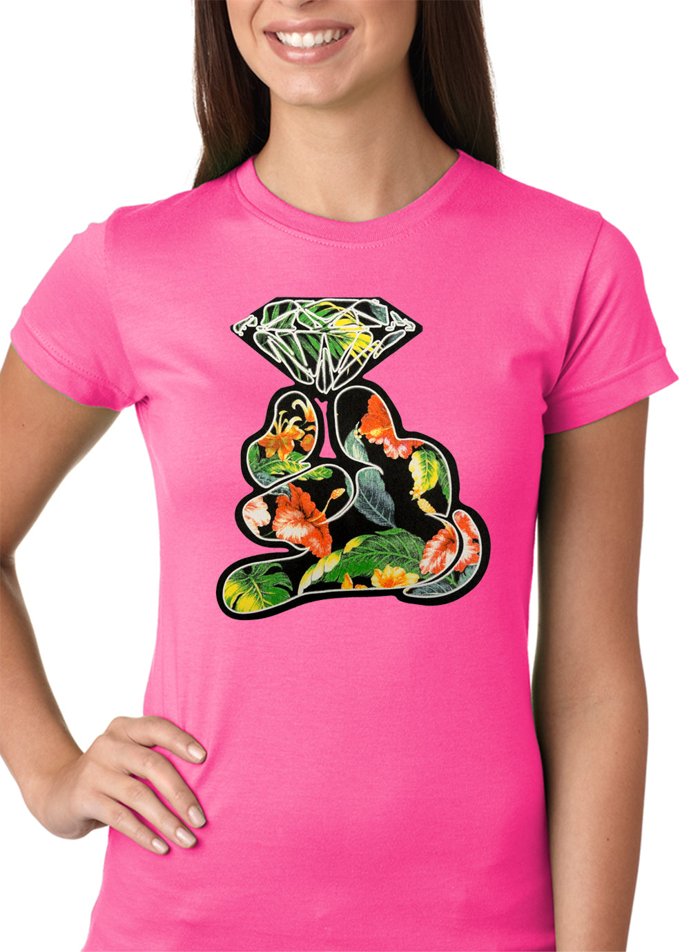 Floral Cartoon Diamond Hand Girls T-shirt
