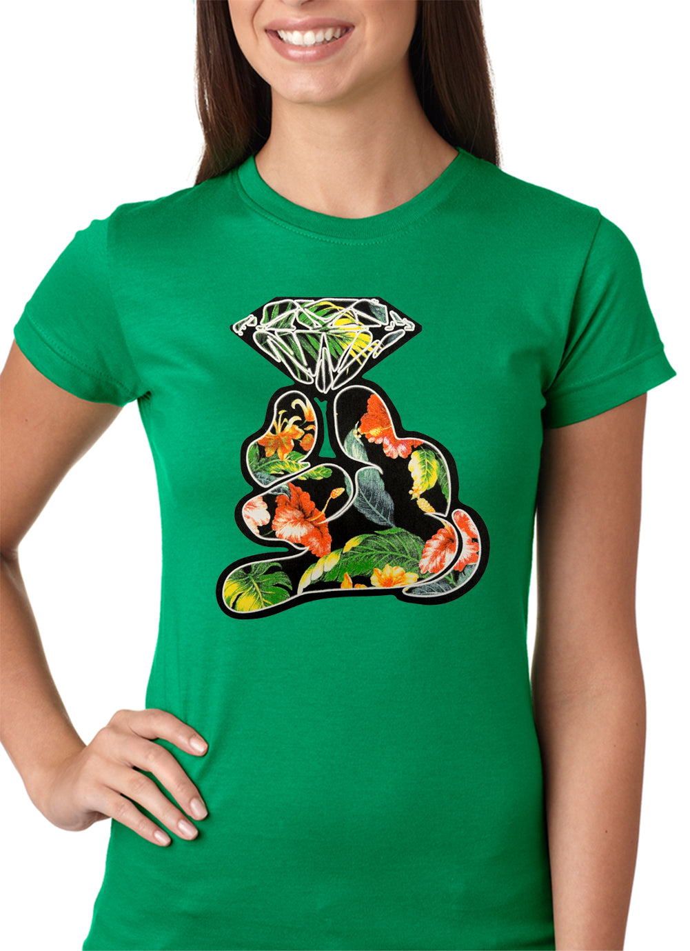 Floral Cartoon Diamond Hand Girls T-shirt