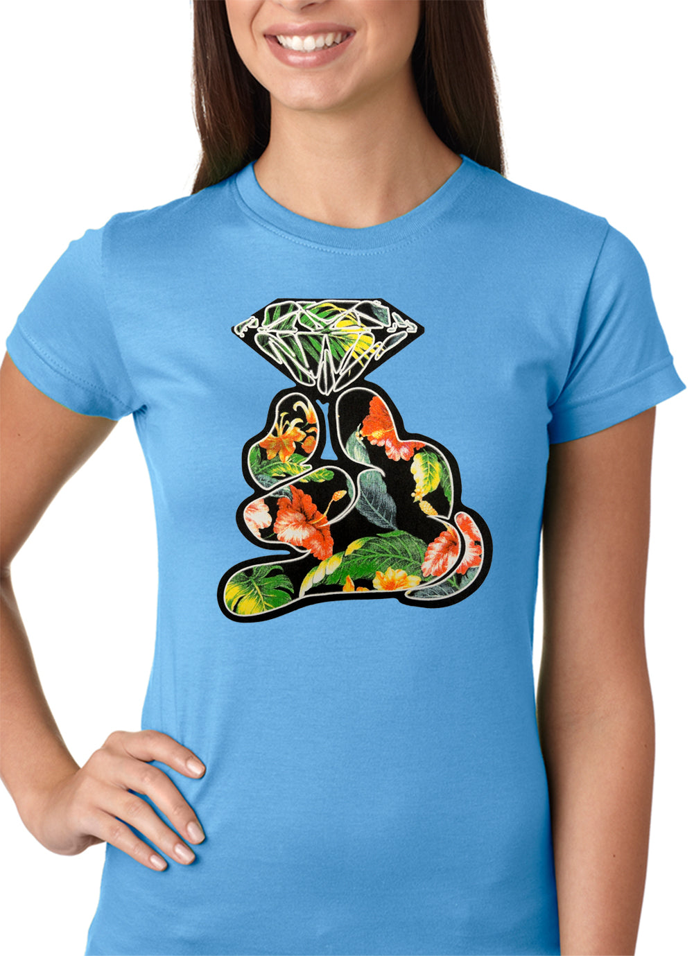 Floral Cartoon Diamond Hand Girls T-shirt