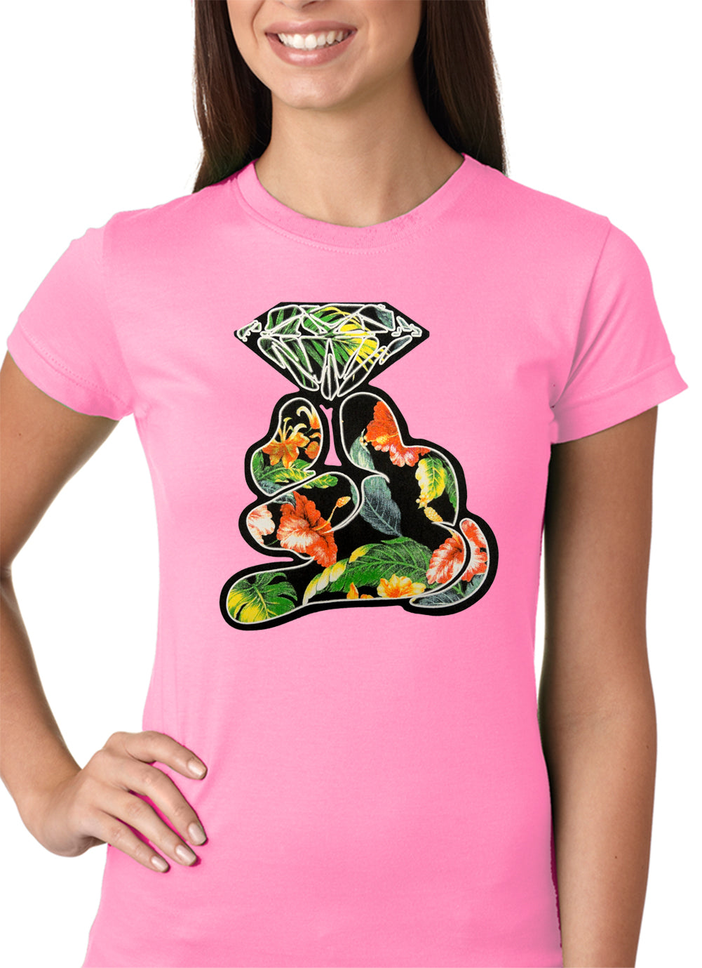 Floral Cartoon Diamond Hand Girls T-shirt