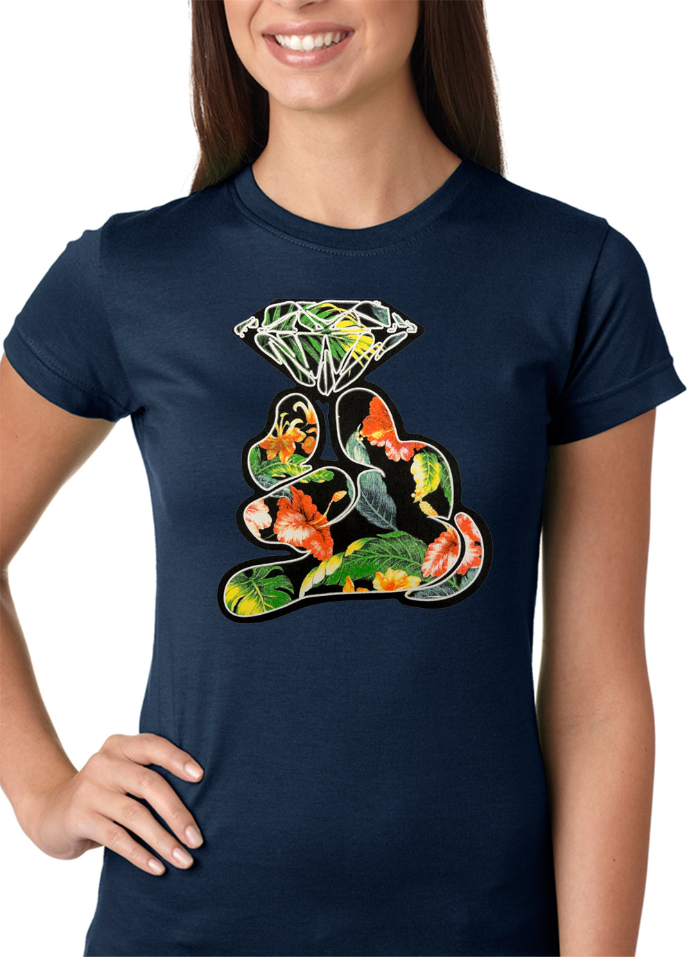 Floral Cartoon Diamond Hand Girls T-shirt