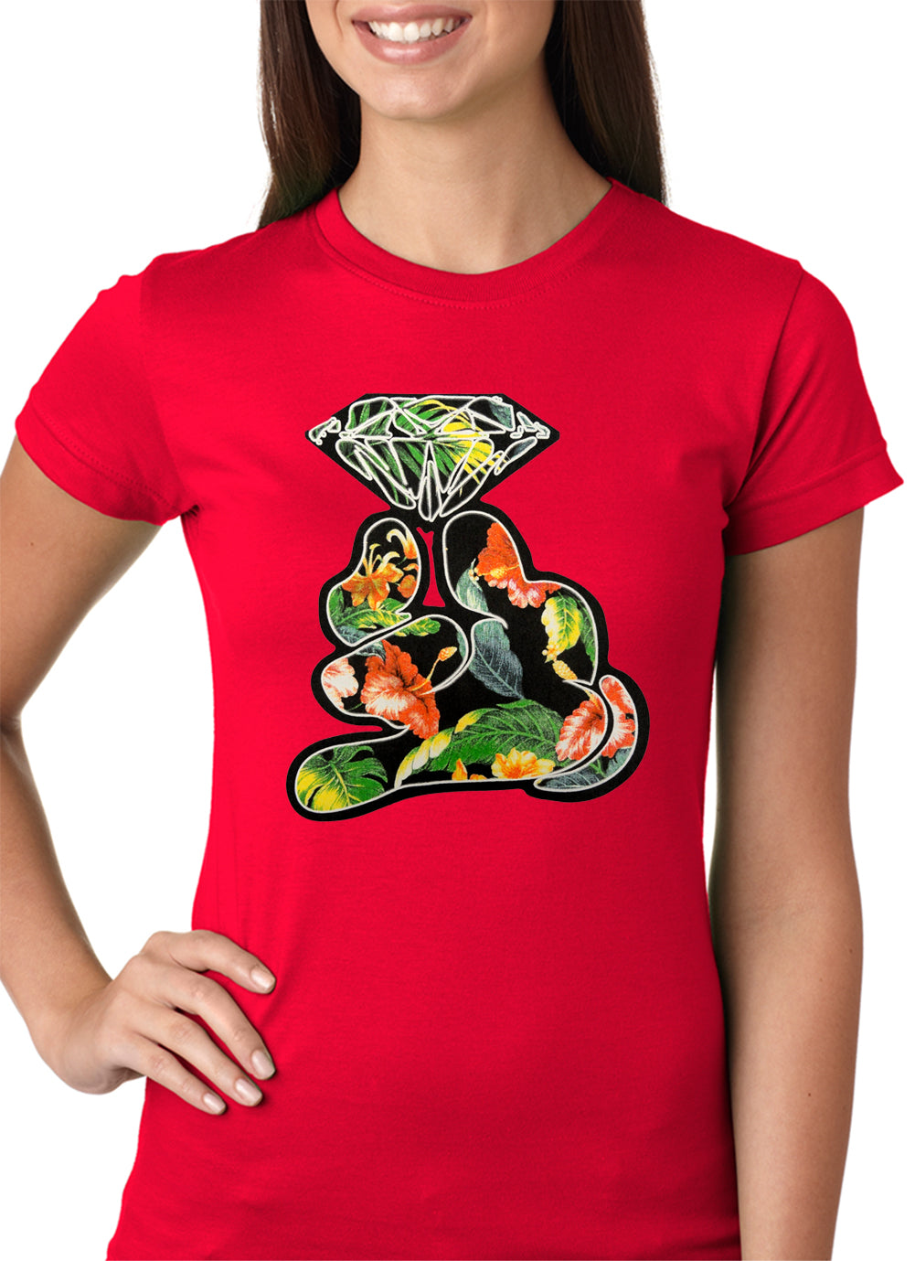 Floral Cartoon Diamond Hand Girls T-shirt