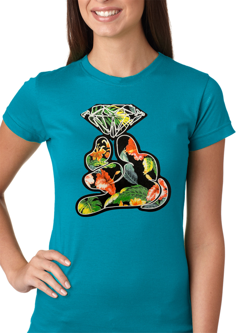 Floral Cartoon Diamond Hand Girls T-shirt