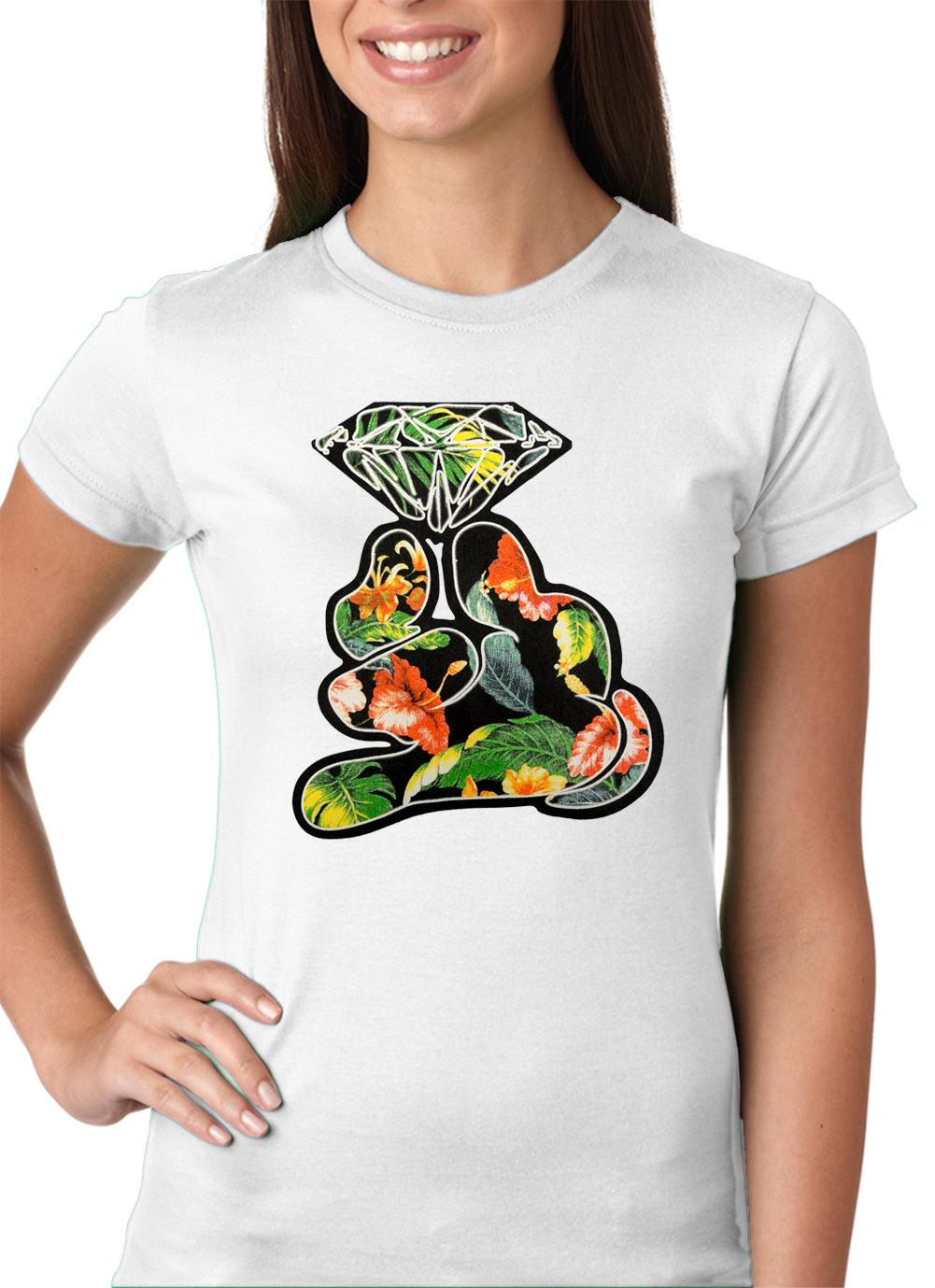 Floral Cartoon Diamond Hand Girls T-shirt