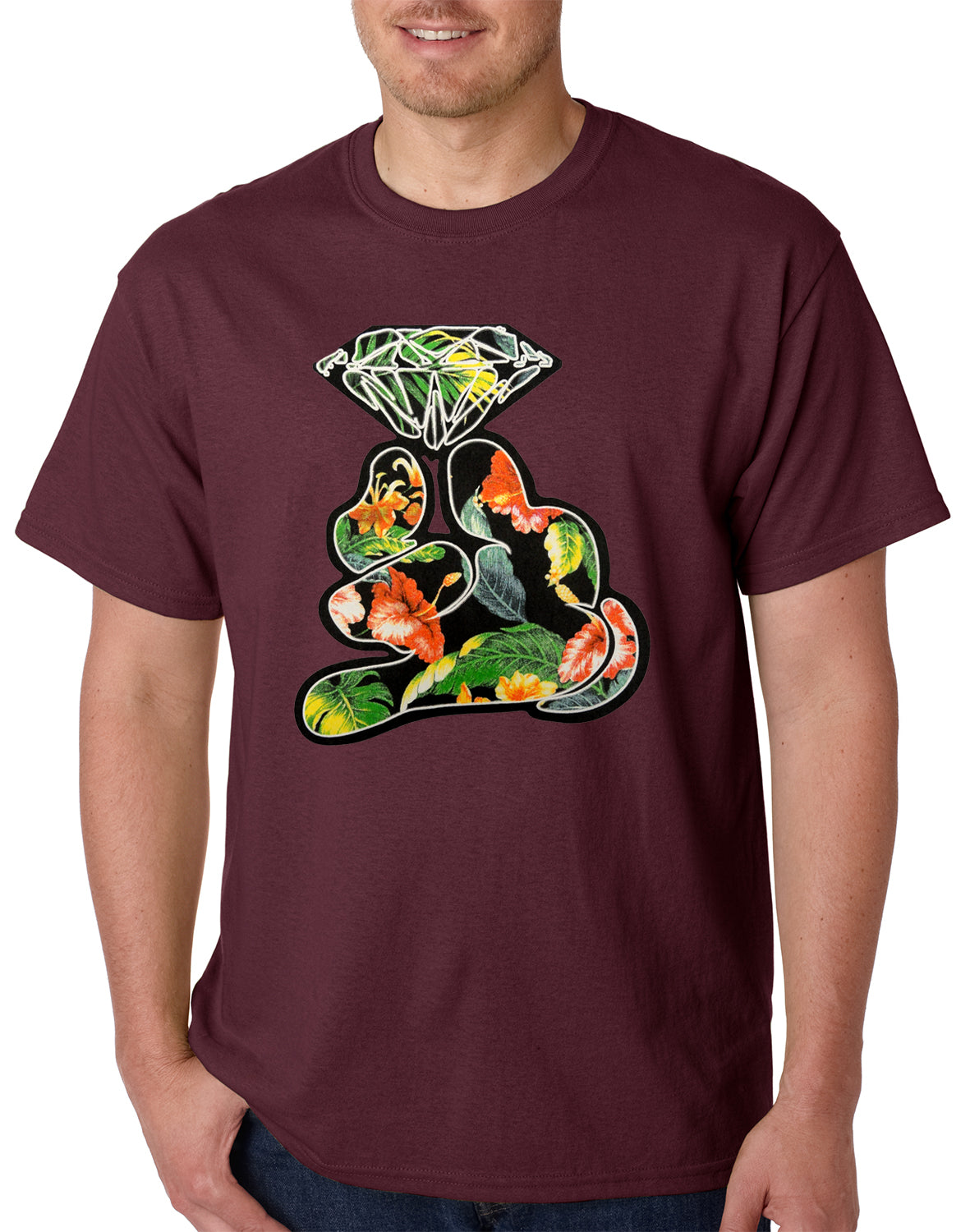 Floral Cartoon Diamond Hand Mens T-shirt