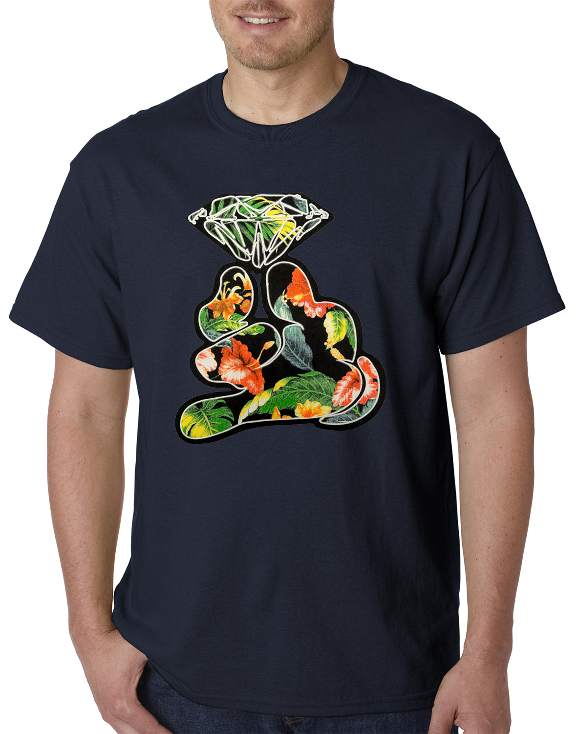 Floral Cartoon Diamond Hand Mens T-shirt