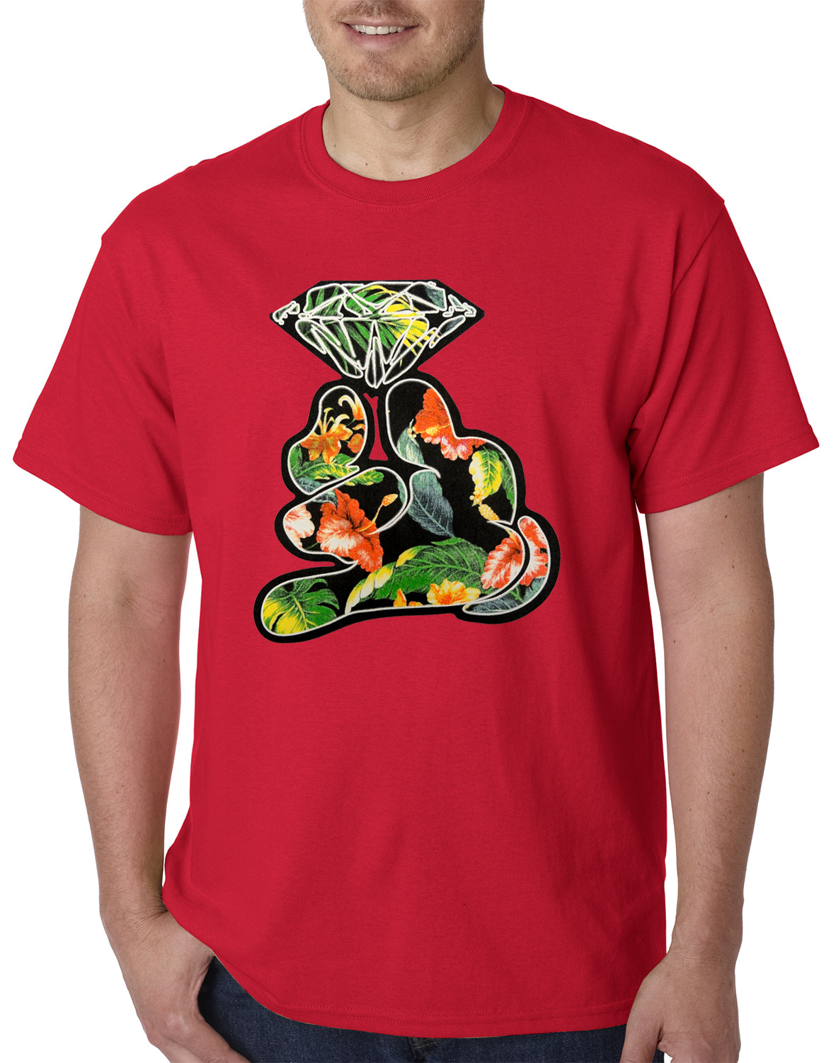 Floral Cartoon Diamond Hand Mens T-shirt