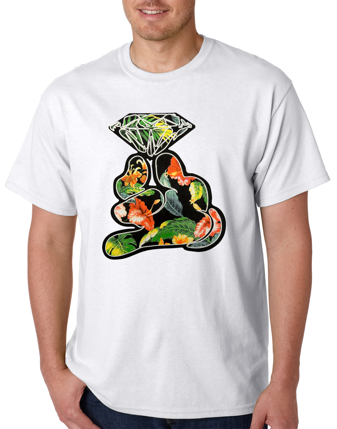 Floral Cartoon Diamond Hand Mens T-shirt